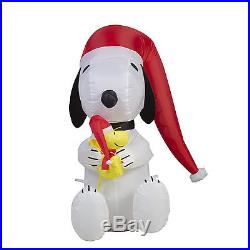 Christmas Inflatable Snoopy Santa Hat Decor Light Outdoor Lawn Holiday Airblown