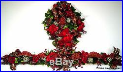 Christmas Joy Wreath Burgundy gold Traditional PRELIT garland available
