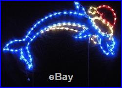 Christmas Jumping Dolphin w Santa Hat LED Lighted Decoration Steel Wireframe