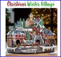 Christmas LED Winter Village Scene Rotating Train & Tree 14.5 (37 cm)
