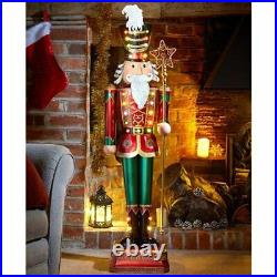 Christmas Large Red & Green 119cm Standing Metal Light Up Nutcracker Xmas Figure