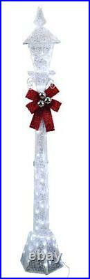 Christmas Lighted Glittering White 5ft Lamp Post Outdoor Holiday Yard Decor