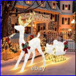 Christmas Lighted Reindeer and Sleigh Decor, Outdoor Christmas Decoration Set