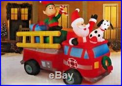 Christmas Lighted Santa Claus With Friends 7' In Firetruck Airblown Inflatable