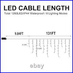Christmas Lights Outdoor Decorations, 1280 LED 131FT Warm White Ice Lights