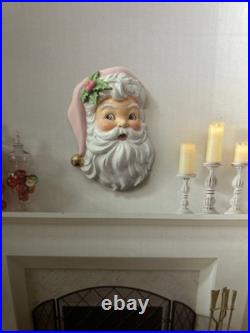 Christmas Martha Stewart Wall Musical Santa Head With Pink Santa Hat