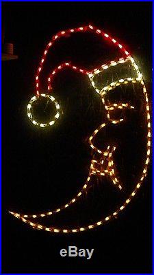 Christmas Moon with Santa Hat Outdoor LED Lighted Decoration Steel Wireframe