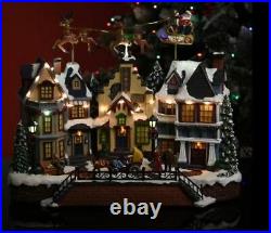 Christmas Musical Village Scene with Flying Sleigh Festive Ornaments