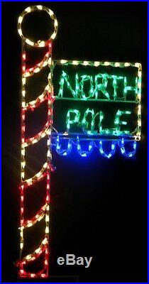 Christmas North Pole Flag Sign Outdoor LED Lighted Decoration Steel Wireframe