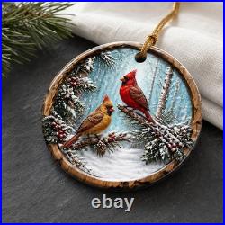 Christmas Ornament Cardinal Winter Scene Wood Tree Hanging Home Decor Christmas Ornament Cardinal Winter Scene Wood Tree Hanging Home Decor