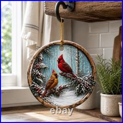 Christmas Ornament Cardinal Winter Scene Wood Tree Hanging Home Decor Christmas Ornament Cardinal Winter Scene Wood Tree Hanging Home Decor