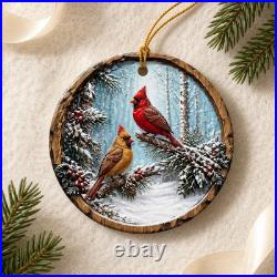 Christmas Ornament Cardinal Winter Scene Wood Tree Hanging Home Decor Christmas Ornament Cardinal Winter Scene Wood Tree Hanging Home Decor