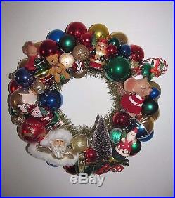 Christmas Ornament Wreath Vintage Shiny Brite 16 Glass Bottle Brush Tree Santas