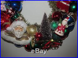 Christmas Ornament Wreath Vintage Shiny Brite 16 Glass Bottle Brush Tree Santas