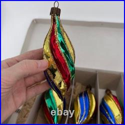 Christmas Ornaments Blown Glass VTG Holiday Teardrop Mica Swirl Glitter + Santa