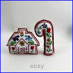 Christmas Ornaments Scandinavian Theme Handmade Embroidered Holiday Set of 2