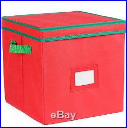 Christmas Ornaments Storage Box w Lid Fabric Bin Red
