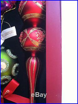 Christmas Ornaments Tree Topper Waterford Balls Heirloom Set Red Green Glass Bow
