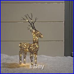Christmas Outdoor Large Brown Wicker Standing Reindeer Prelit Warm White LED's