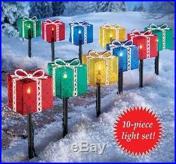 Christmas Outdoor Pathway Light Set Color Presents Gift Box Holiday Yard Decor