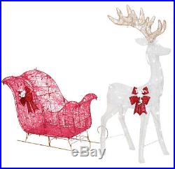 Christmas Outdoor Reindeer With Sleigh Decoration Pre Lighted Yard Deer Ornament