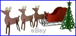 Christmas Outdoor Santa Sleigh and amp 3 Reindeer Set Indoor Mantle Decoration