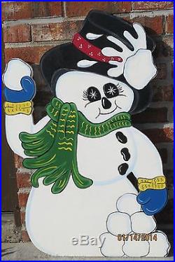 Christmas Outdoor Snowmen Having Snowball Fight Wood Yard Art Lawn Ornament