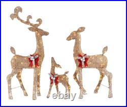 Christmas Outdoor Yard Decoration Reindeer Family 3 Piece Lit 4FT Lights Gold