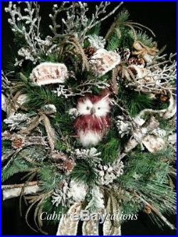 Christmas Owl Wreath Woodland Country Rustic Winter Wonderland Custom Floral
