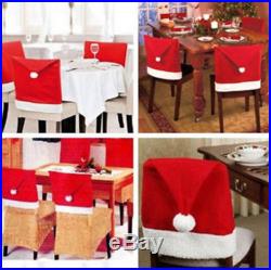 Christmas Party Dinner Table Decoration Decor Santa Clause Red Hat Chair Cover