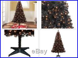 Christmas Pine Tree Xmas Holiday Pre Lit 6.5 FT 400 Clear Lights Black Wih Stand