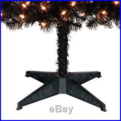 Christmas Pine Tree Xmas Holiday Pre Lit 6.5 FT 400 Clear Lights Black Wih Stand