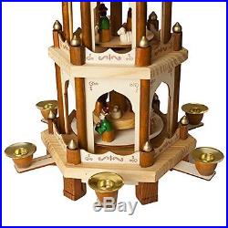 Christmas Pyramid 18 Inches Nativity Play 3 Tier Carousel with 6 Candle Hol