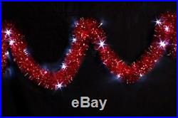 Christmas Red Tinsel Garland/25 Warm LED Lights Fireplace/Table Decoration/Tree