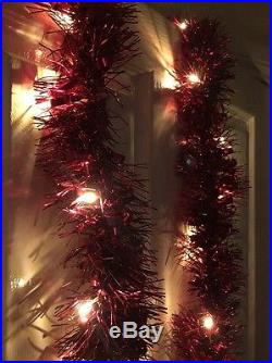 Christmas Red Tinsel Garland/25 Warm LED Lights Fireplace/Table Decoration/Tree