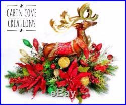 Christmas Reindeer Centerpiece Holiday Floral Arrangement red gld CUSTOM Designs