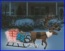 Christmas Reindeer With Sleigh 60 Outdoor Lighted Holiday Decor NEW
