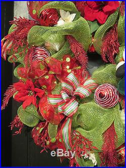 Christmas Santa Deco Mesh Wreath Door Wreath Holiday Wreath Christmas Wreath