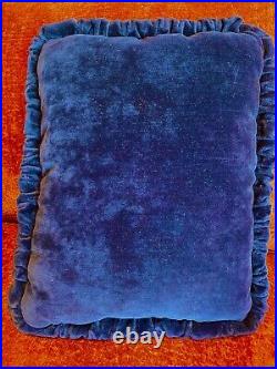 Christmas Santa Toys Needlepoint Accent Pillow Ruffled Navy Blue Velvet