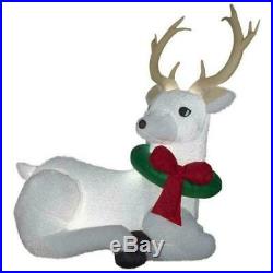 Christmas Santa White Plush Reindeer Inflatable Airblown Yard Decoration 8.5 Ft