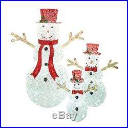 Christmas Season Set of 3 Crystal Beaded LED Lighted Snowmen Outdoor Decoration