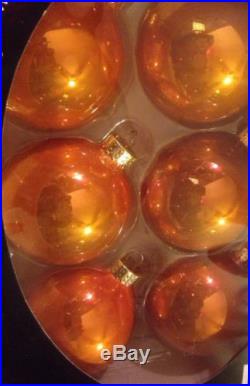 Christmas Shoppe Orange Glass Christmas Tree Ball Ornaments Box Of 6 NIB