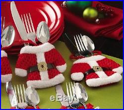 Christmas Silverware Holder Pockets Santa Suit Table Dinner Holiday Decor Cute