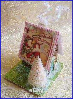 Christmas Sleigh with Large Bottle Brush Tree Knee Hugger Elf MADE TO ORDER