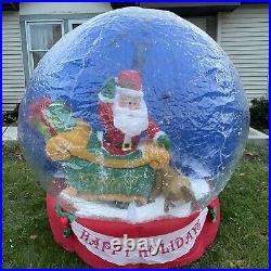 Christmas Snow Globe Santa Sleigh Reindeer Inflatable light up / Gemmy 2005