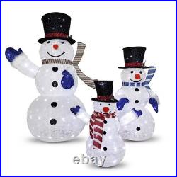 Christmas Snowman Yard Light Set of 3 4Ft 270 LED Collapsible Metal Fabric