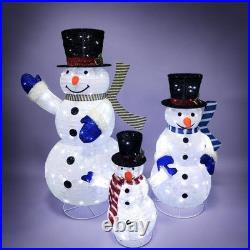 Christmas Snowman Yard Light Set of 3 4Ft 270 LED Collapsible Metal Fabric