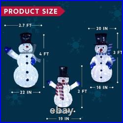 Christmas Snowman Yard Light Set of 3 4Ft 270 LED Collapsible Metal Fabric