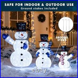 Christmas Snowman Yard Light Set of 3 4Ft 270 LED Collapsible Metal Fabric