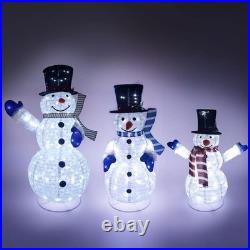 Christmas Snowman Yard Light Set of 3 4Ft 270 LED Collapsible Metal Fabric